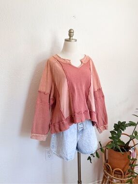 POL pink clay paneled exposed seam crop sweatshirt